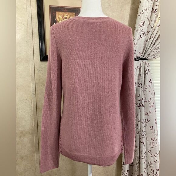 H by Halston Sweater Women XS Mauve Wool Blend Lace Knit Preppy Feminine Cozy - Picture 2 of 10